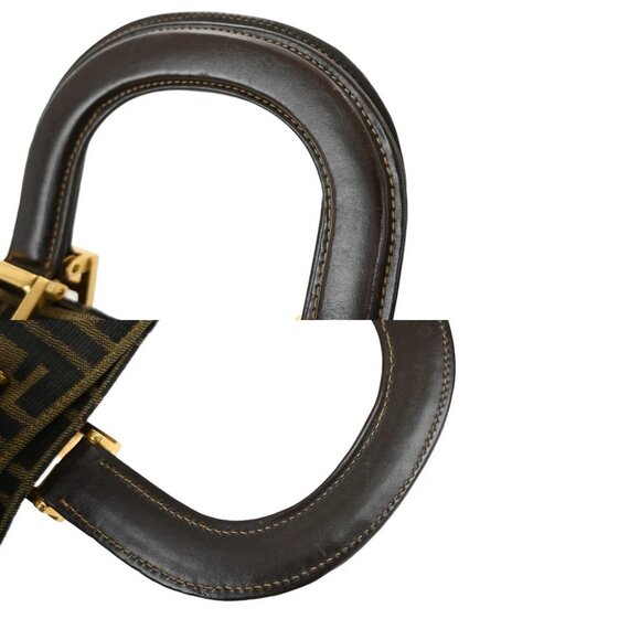 FENDI Logo Zucca Pattern Hand Bag Canvas Leather Brown GHW Italy - Picture 9 of 14